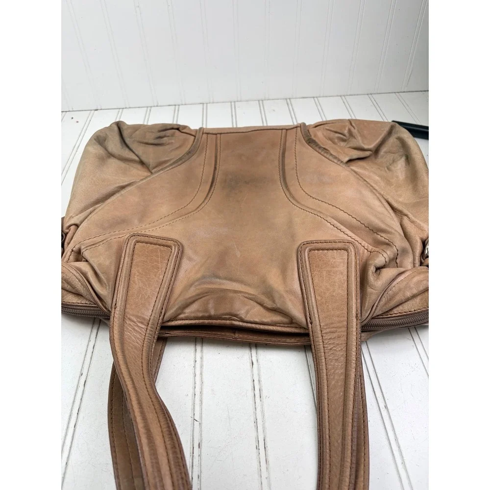 Francesco Biasia Vintage Y2K Large Beige Leather Slouchy Hobo Shoulder Bag